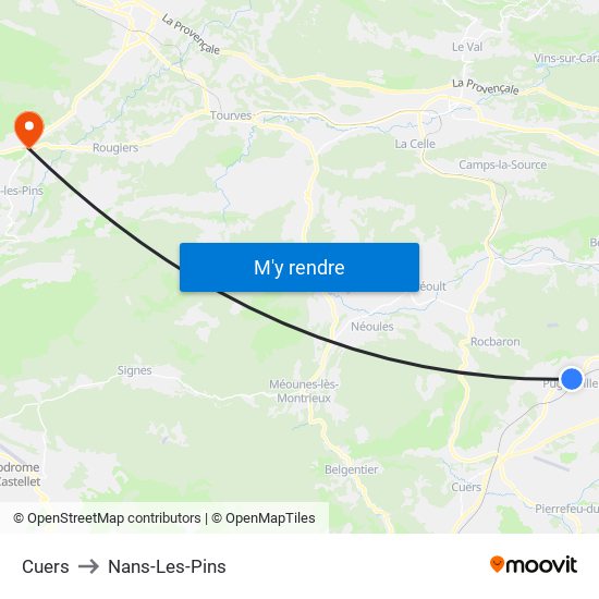 Cuers to Nans-Les-Pins map