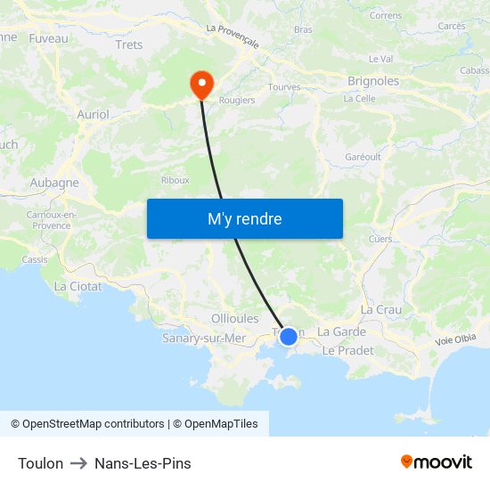 Toulon to Nans-Les-Pins map