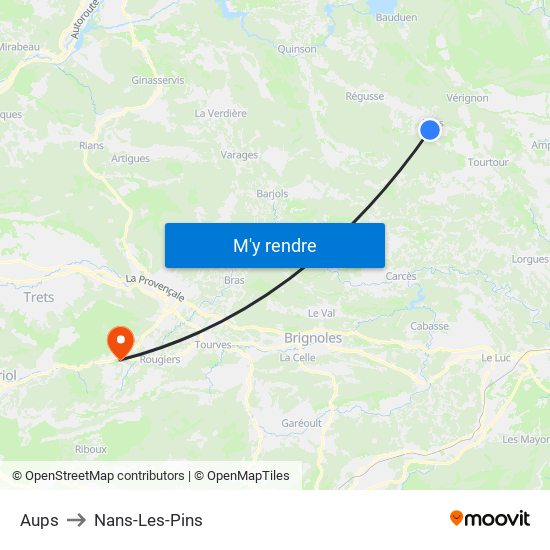 Aups to Nans-Les-Pins map