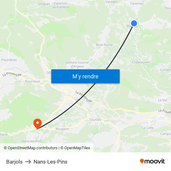 Barjols to Nans-Les-Pins map