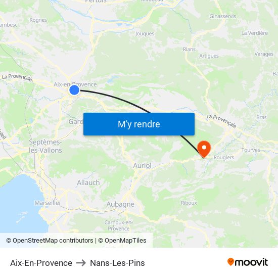 Aix-En-Provence to Nans-Les-Pins map