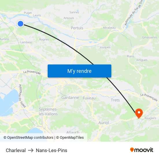 Charleval to Nans-Les-Pins map