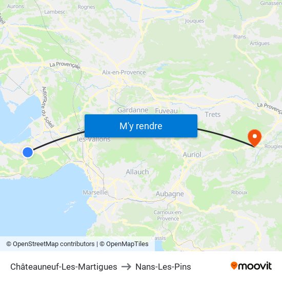 Châteauneuf-Les-Martigues to Nans-Les-Pins map