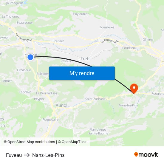 Fuveau to Nans-Les-Pins map