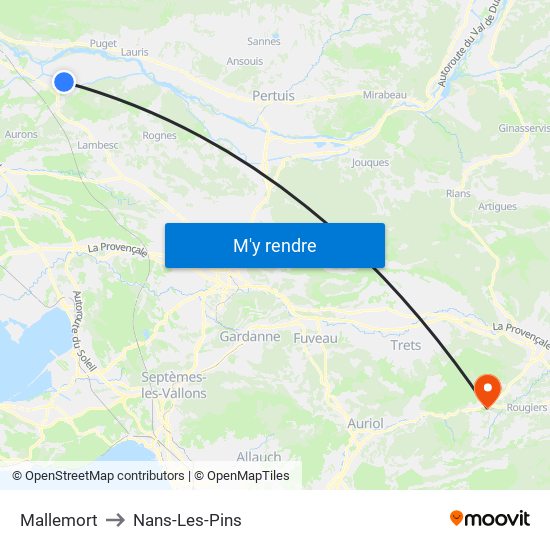 Mallemort to Nans-Les-Pins map