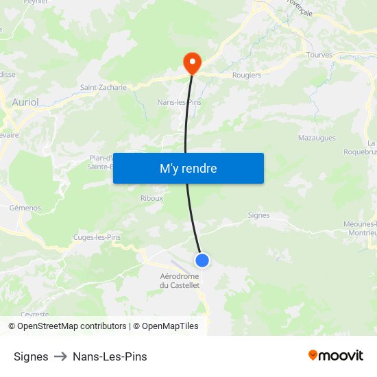 Signes to Nans-Les-Pins map