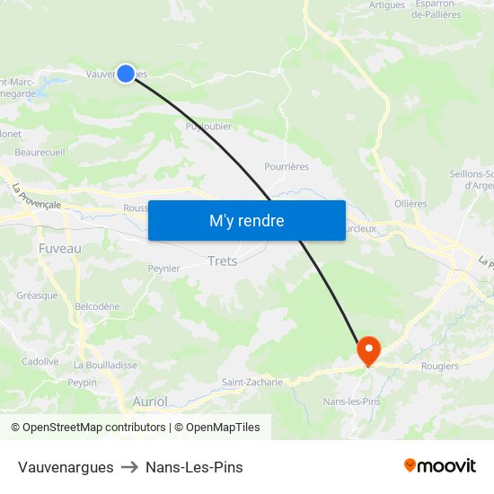 Vauvenargues to Nans-Les-Pins map