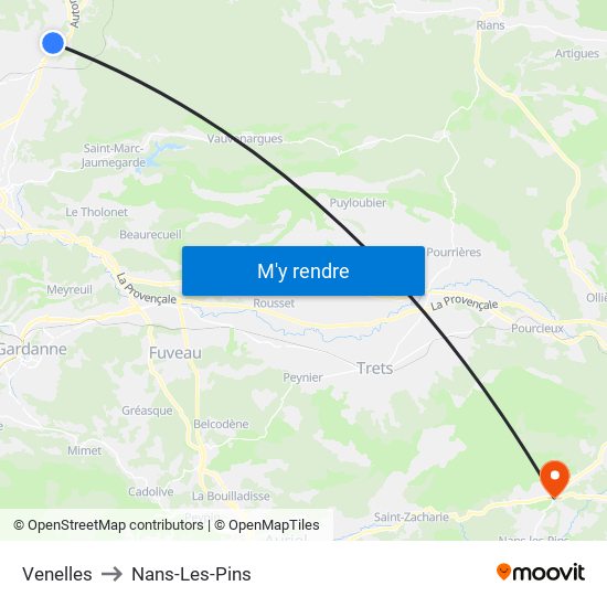 Venelles to Nans-Les-Pins map