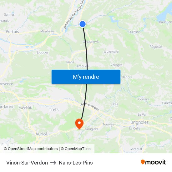 Vinon-Sur-Verdon to Nans-Les-Pins map