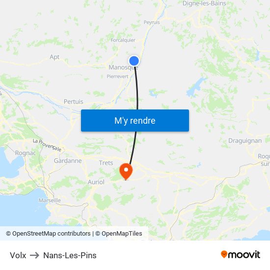 Volx to Nans-Les-Pins map