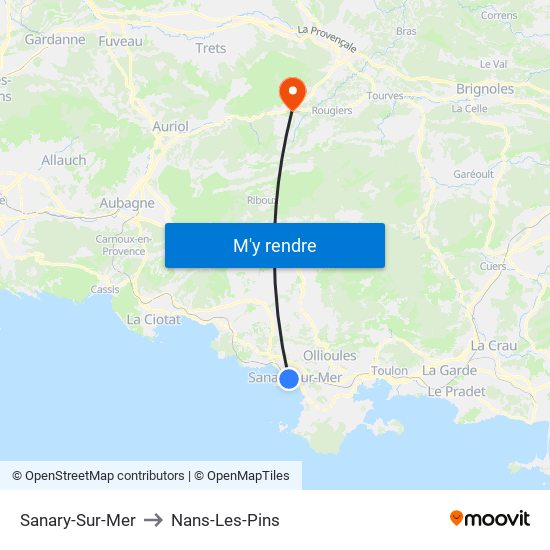 Sanary-Sur-Mer to Nans-Les-Pins map