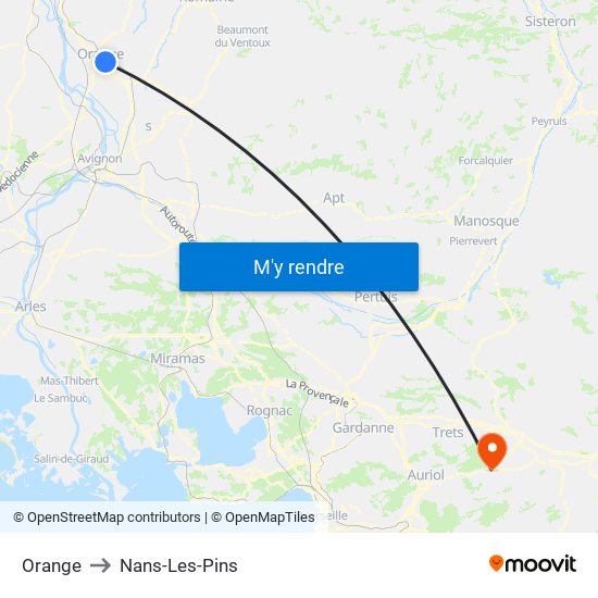Orange to Nans-Les-Pins map