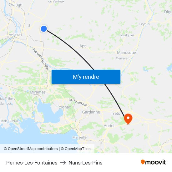 Pernes-Les-Fontaines to Nans-Les-Pins map