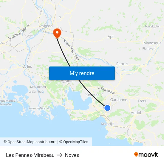 Les Pennes-Mirabeau to Noves map