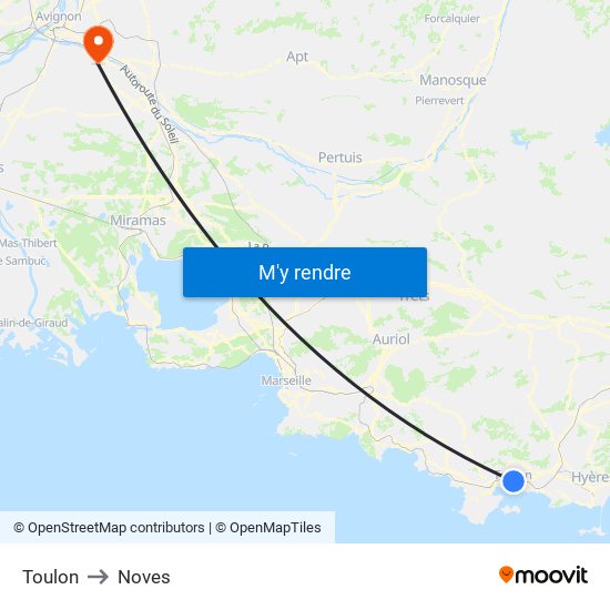 Toulon to Noves map