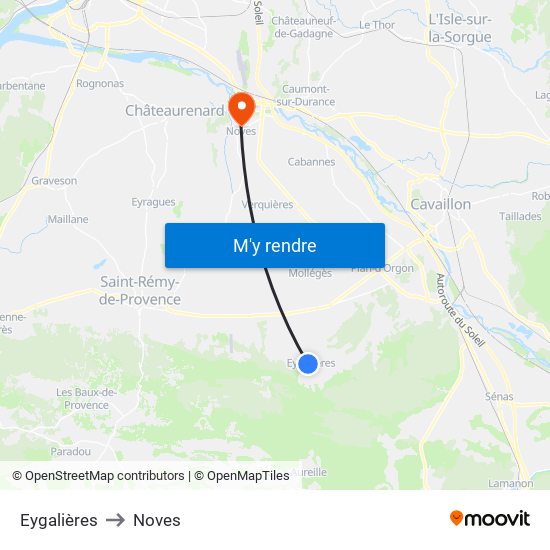 Eygalières to Noves map