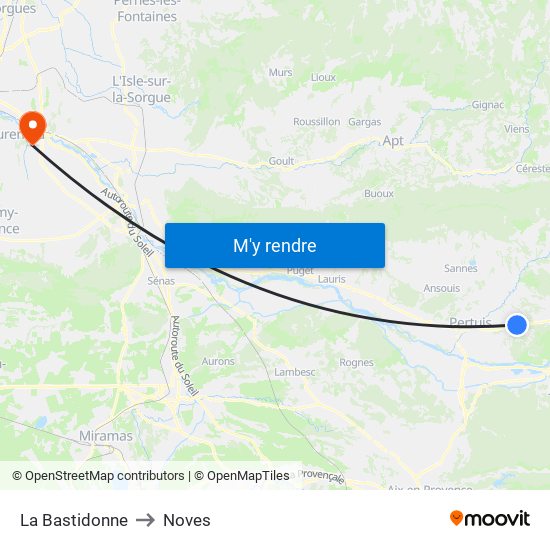 La Bastidonne to Noves map