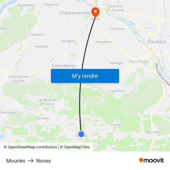 Mouriès to Noves map