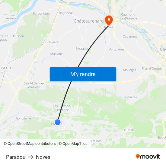 Paradou to Noves map