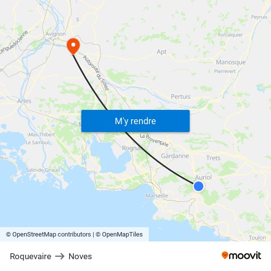 Roquevaire to Noves map