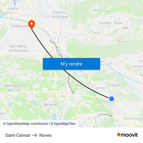 Saint-Cannat to Noves map