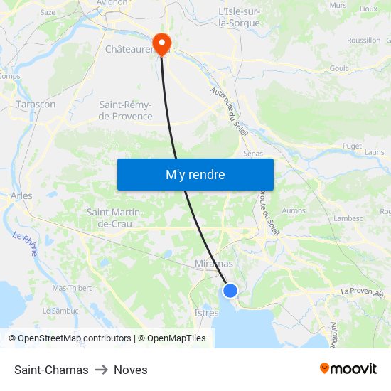 Saint-Chamas to Noves map
