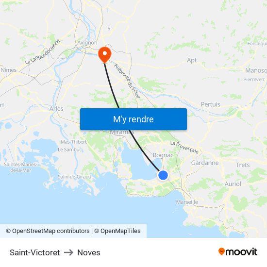 Saint-Victoret to Noves map