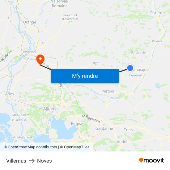 Villemus to Noves map