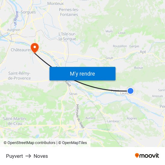 Puyvert to Noves map