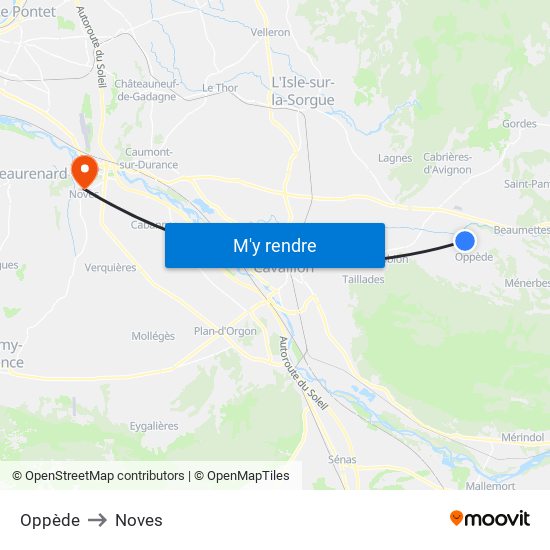 Oppède to Noves map