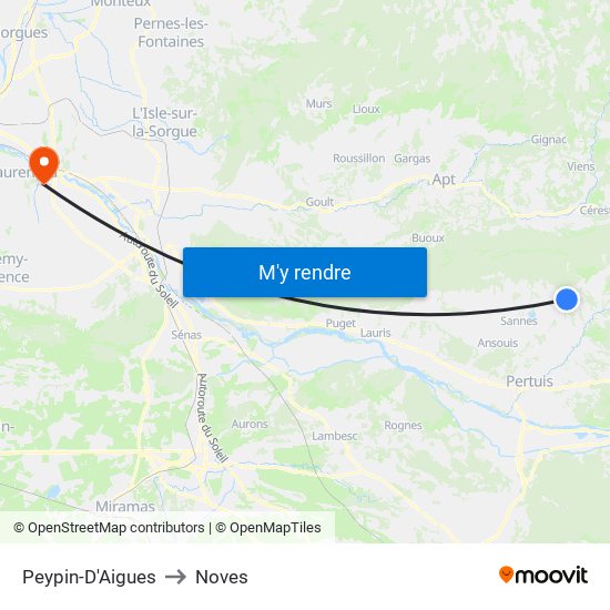 Peypin-D'Aigues to Noves map