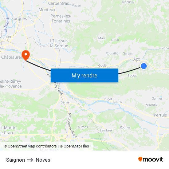Saignon to Noves map