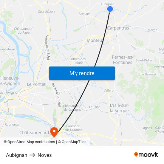 Aubignan to Noves map