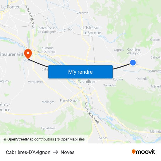 Cabrières-D'Avignon to Noves map