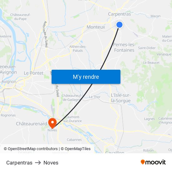 Carpentras to Noves map