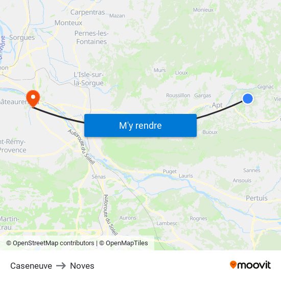 Caseneuve to Noves map