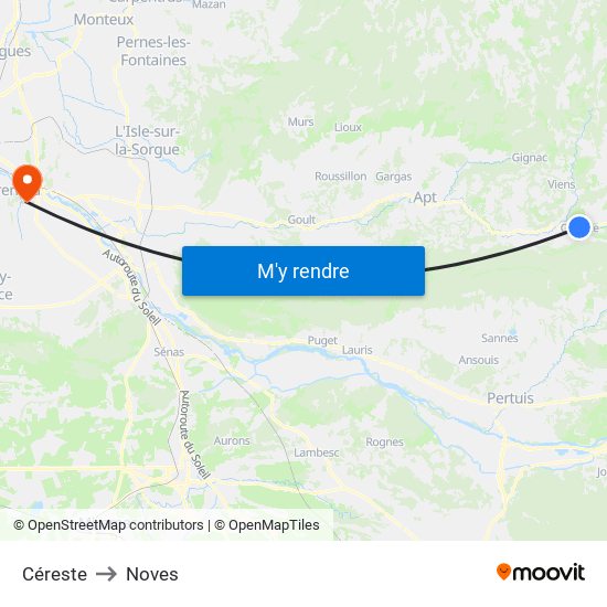 Céreste to Noves map