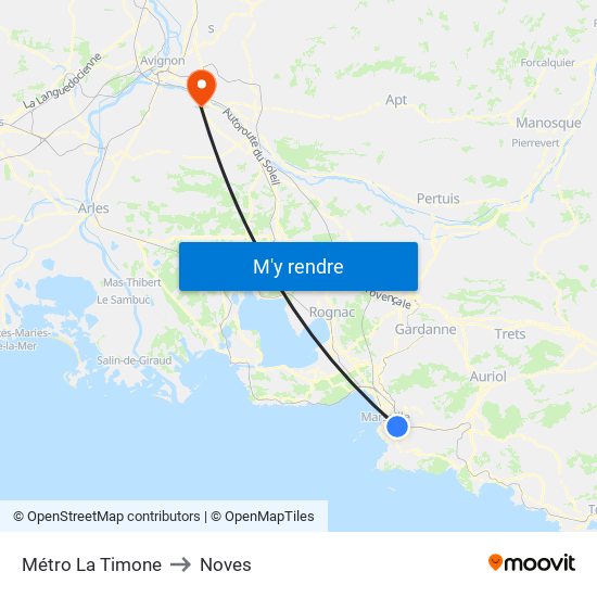 Métro La Timone to Noves map
