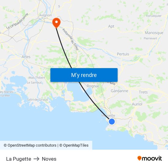 La Pugette to Noves map