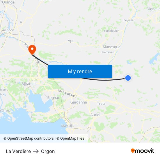 La Verdière to Orgon map