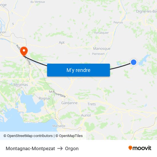 Montagnac-Montpezat to Orgon map