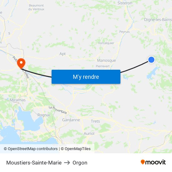 Moustiers-Sainte-Marie to Orgon map