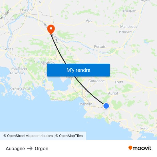 Aubagne to Orgon map