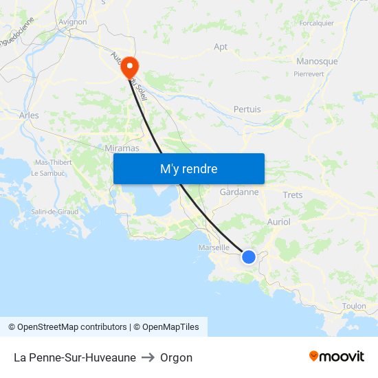 La Penne-Sur-Huveaune to Orgon map