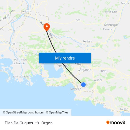 Plan-De-Cuques to Orgon map