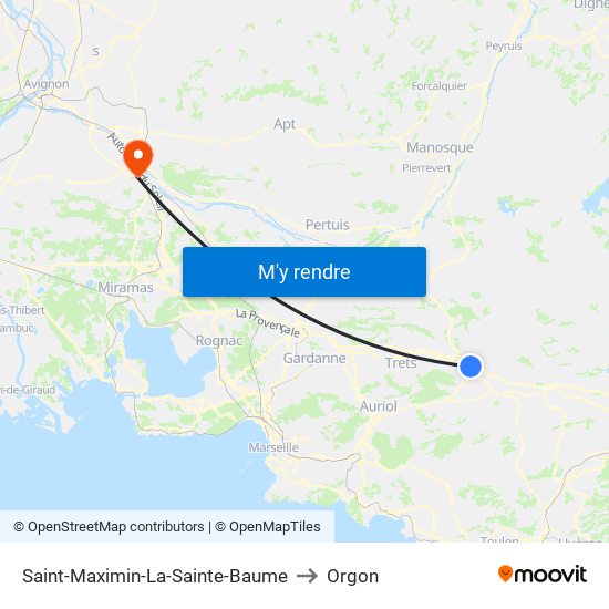 Saint-Maximin-La-Sainte-Baume to Orgon map