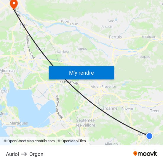 Auriol to Orgon map