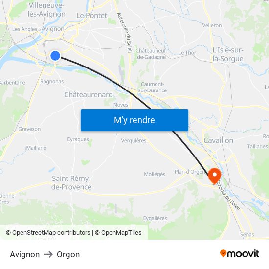 Avignon to Orgon map