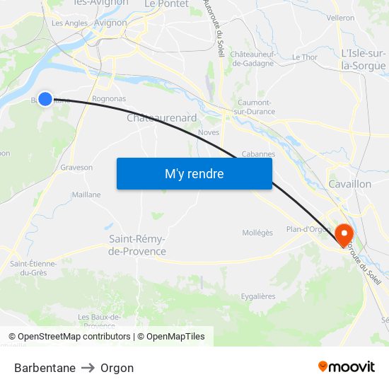Barbentane to Orgon map