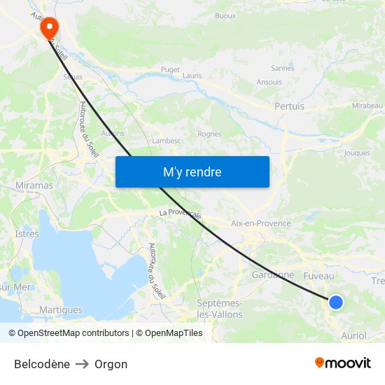 Belcodène to Orgon map